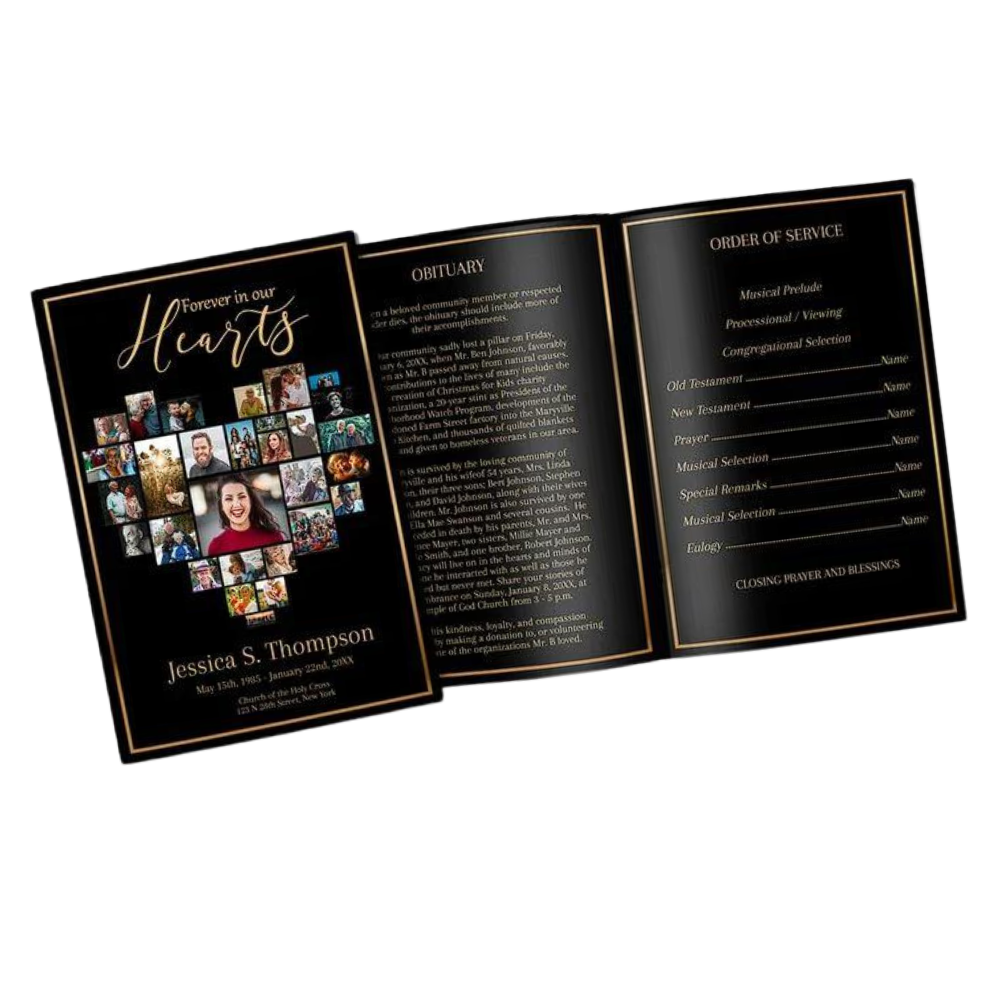 Black and gold theme funeral program template photo