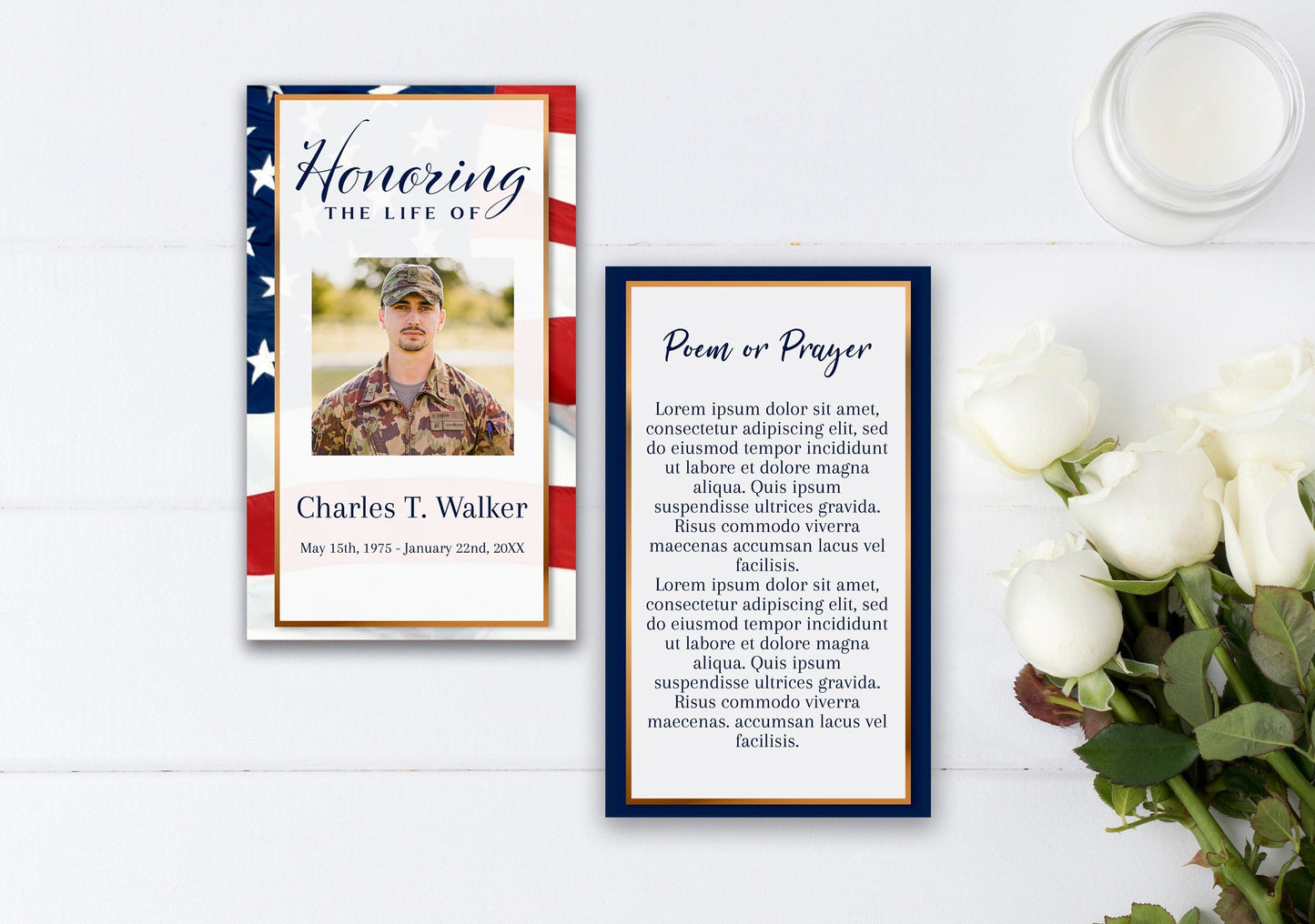 Amercian Flag Funeral Prayer Cards Template - lovingmemoryprints