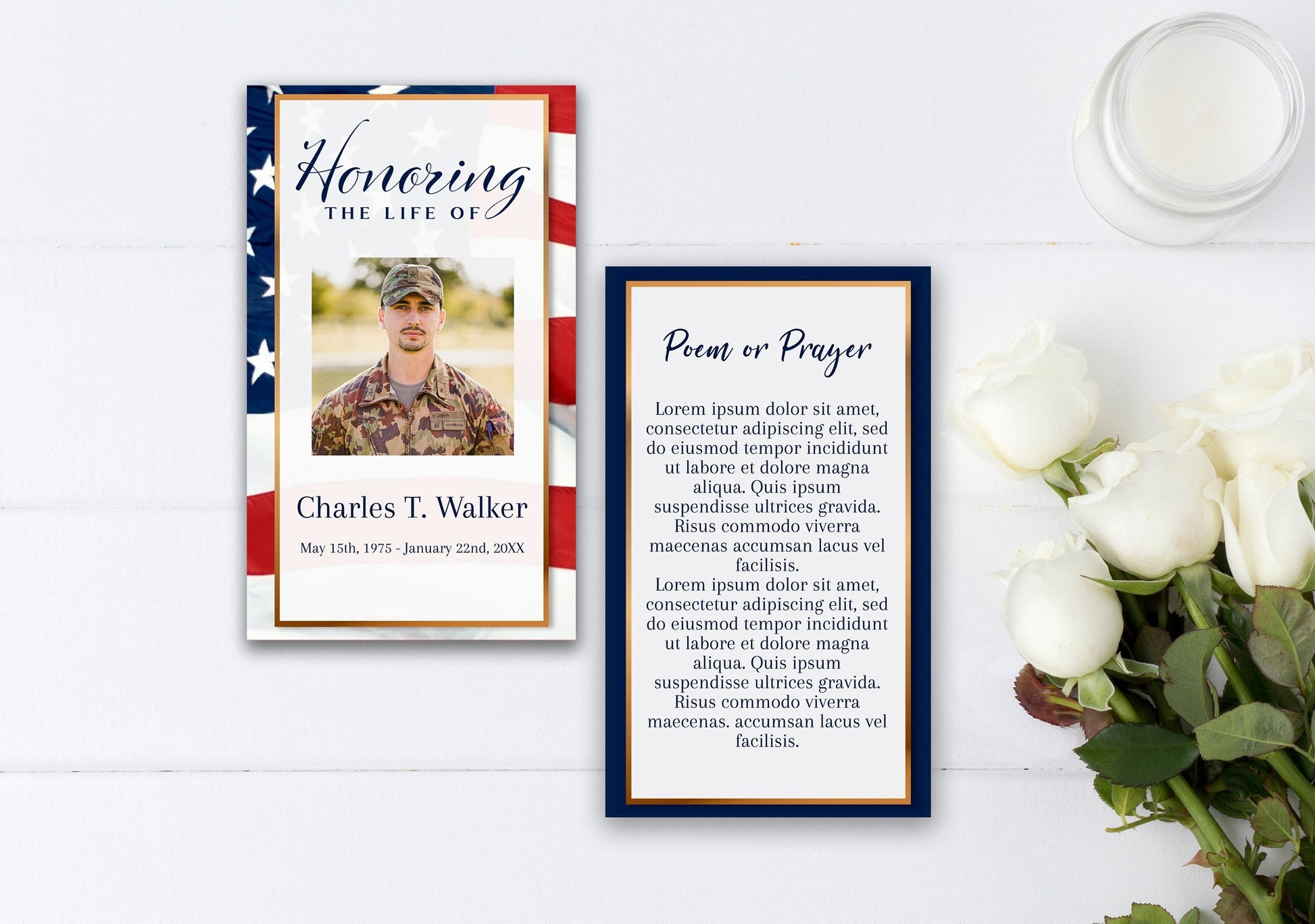 Amercian Flag Funeral Prayer Cards Template - lovingmemoryprints