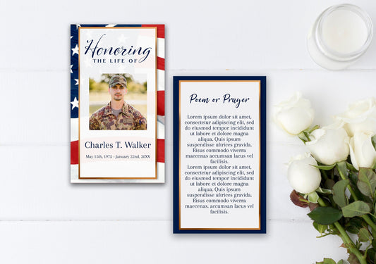 Amercian Flag Funeral Prayer Cards Template - lovingmemoryprints