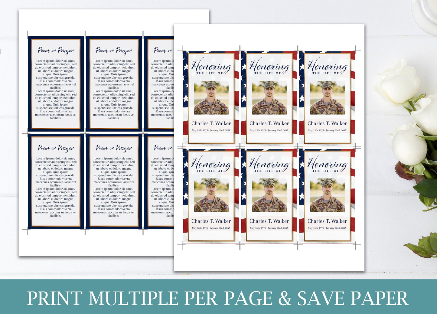 Amercian Flag Funeral Prayer Cards Template - lovingmemoryprints