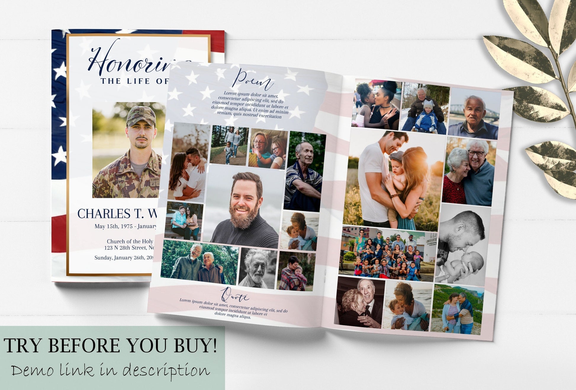 American Flag Funeral Program Template - 8 Page - lovingmemoryprints