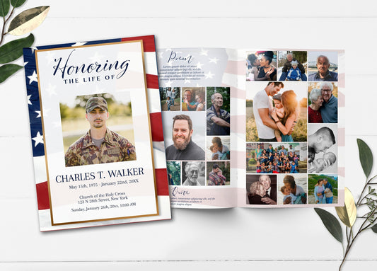 American Flag Funeral Program Template - 8 Page - lovingmemoryprints