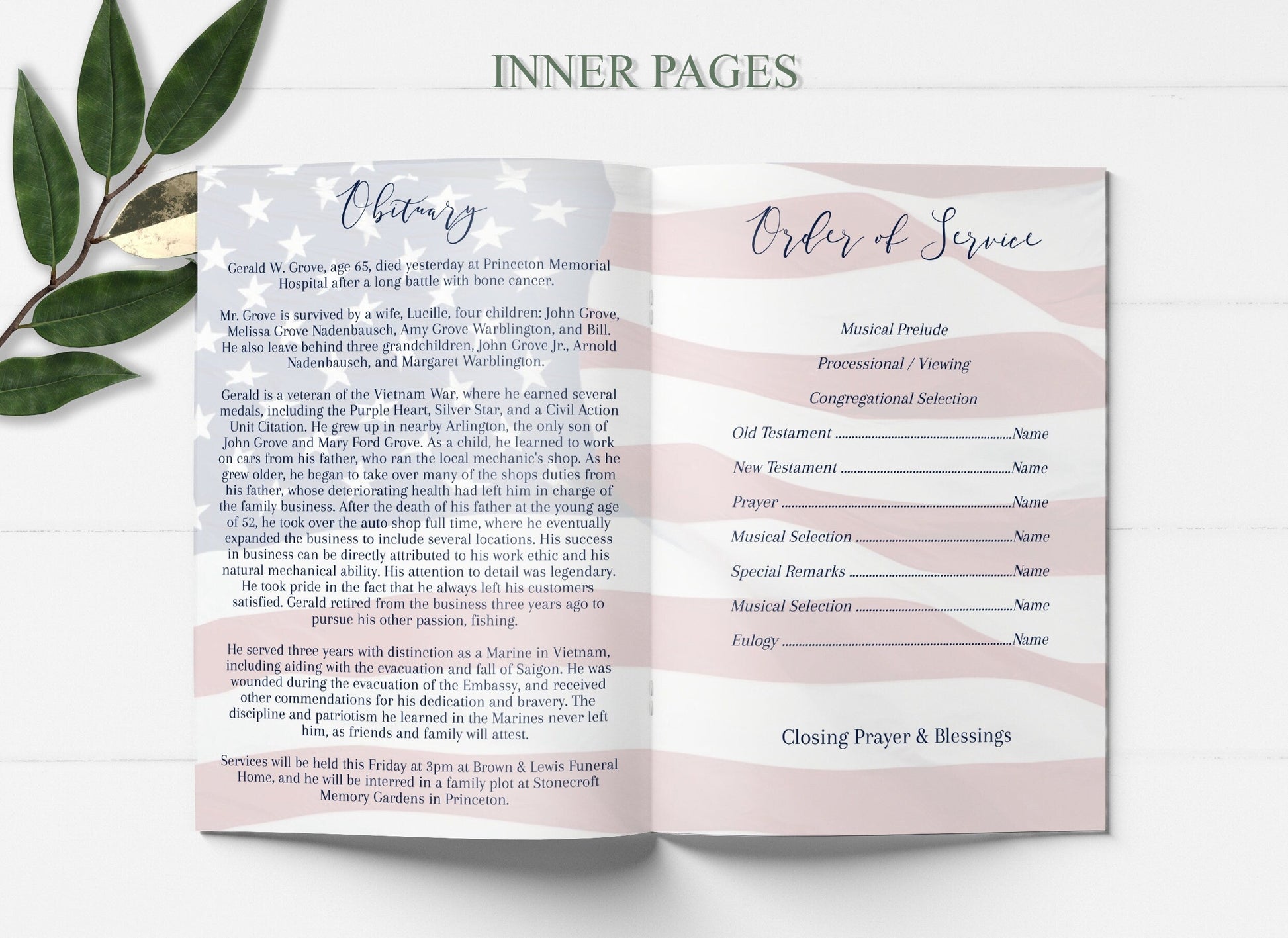 American Flag Funeral Program Template - 8 Page - lovingmemoryprints