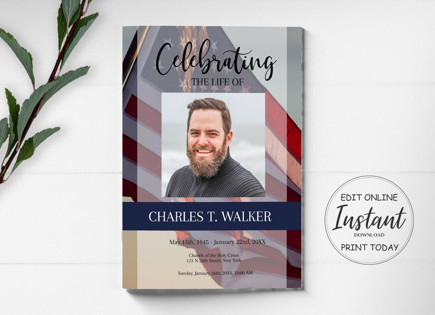 American Flag Funeral Program Template | Obituary Template | Veteran Memorial Service Program | A114 - lovingmemoryprints