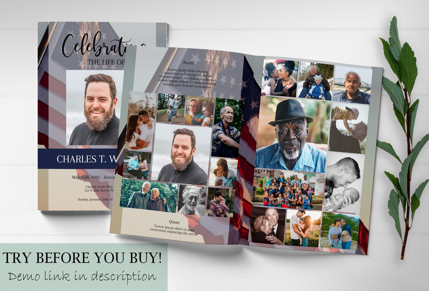 American Flag Funeral Program Template | Obituary Template | Veteran Memorial Service Program | A114 - lovingmemoryprints