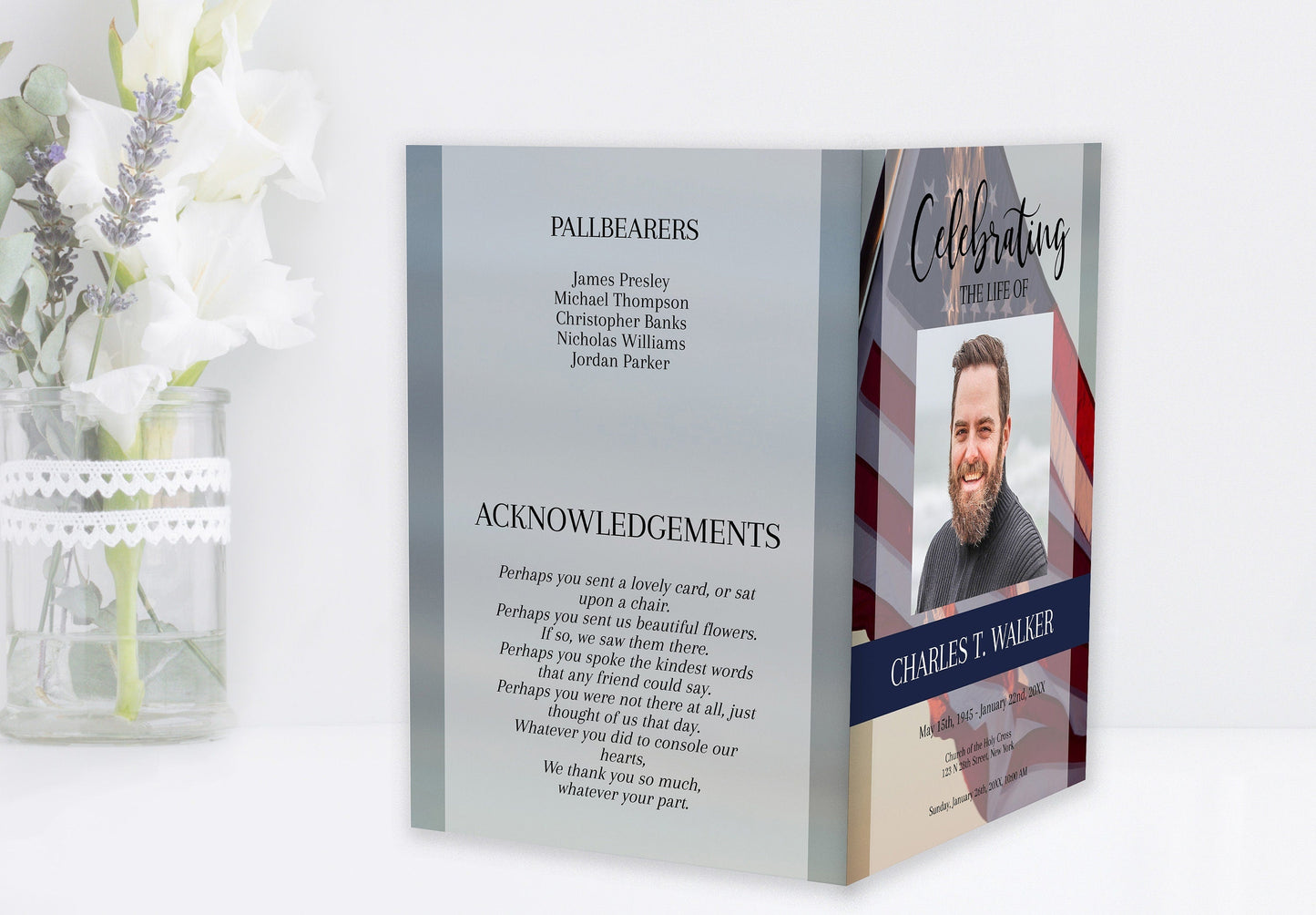 American Flag Funeral Program Template | Obituary Template | Veteran Memorial Service Program | A114 - lovingmemoryprints
