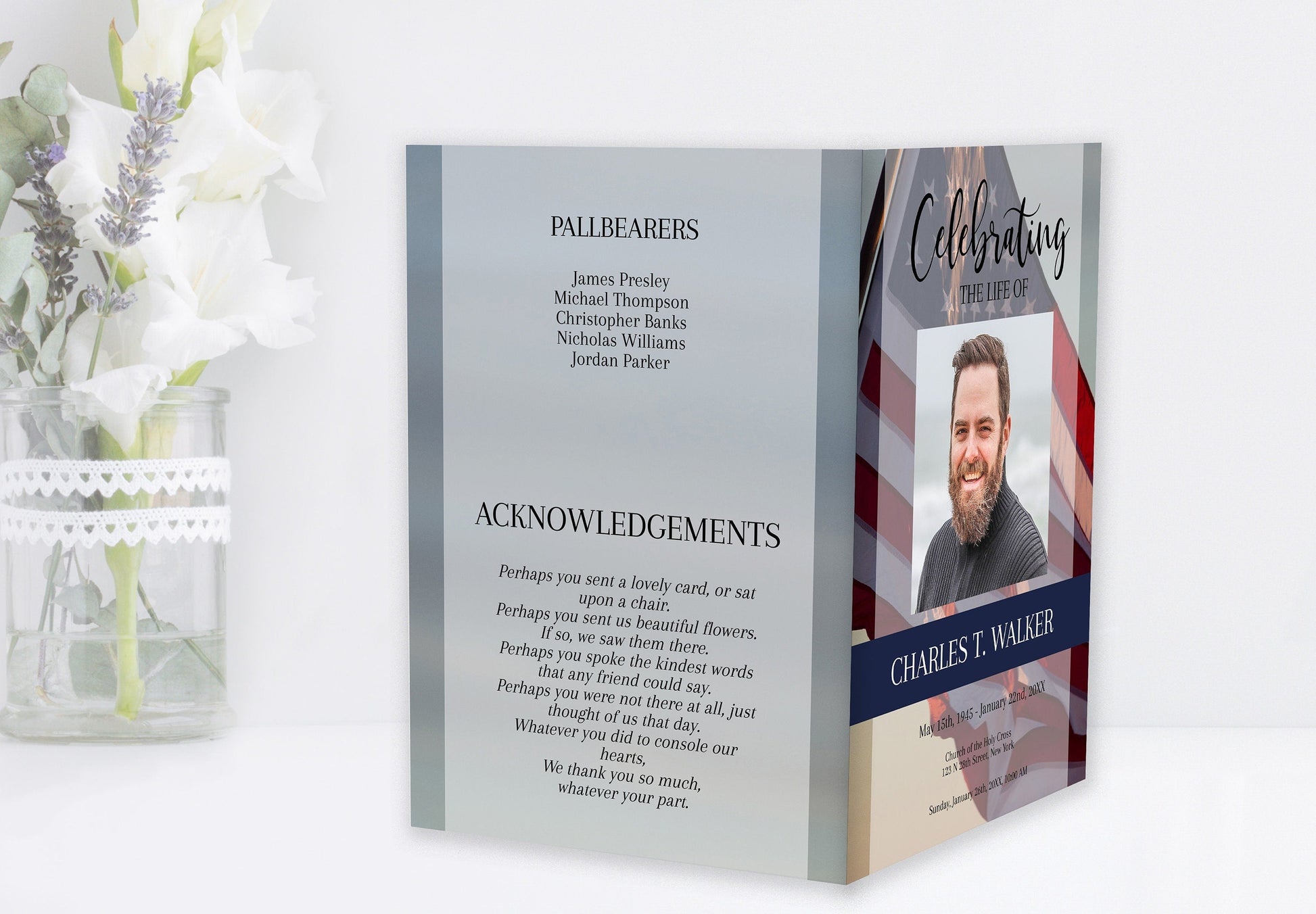 American Flag Funeral Program Template | Obituary Template | Veteran Memorial Service Program | A114 - lovingmemoryprints