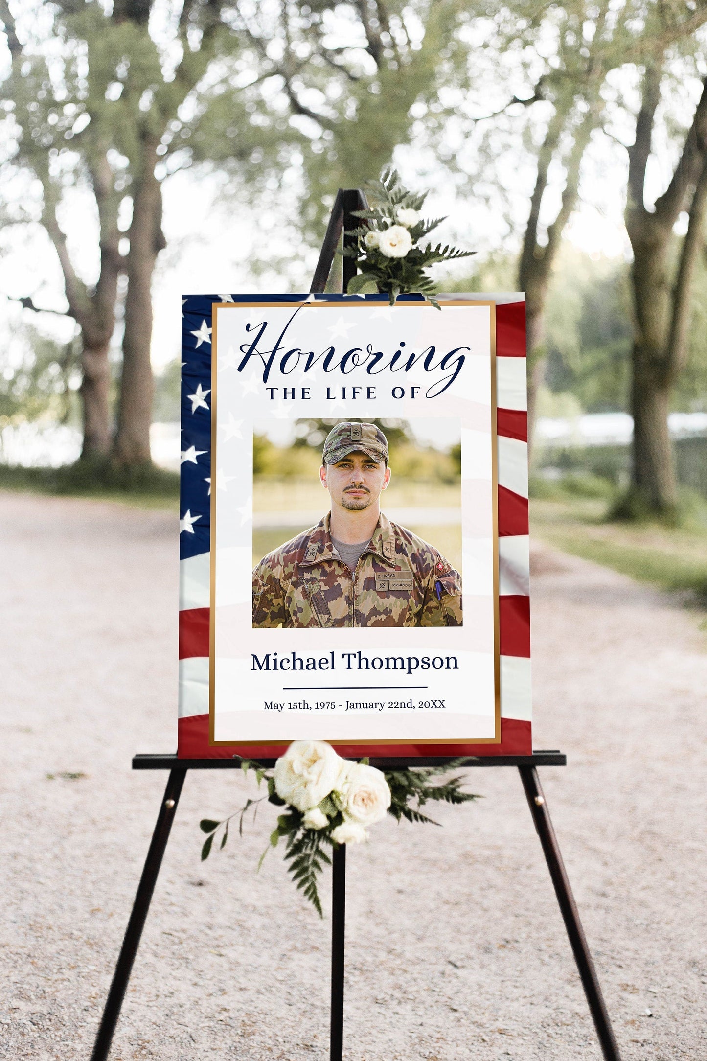 American Flag Funeral Welcome Sign | Military Funeral Poster Photo Sign | Celebration of Life Sign | Veteran Memorial Poster | B180 - lovingmemoryprints