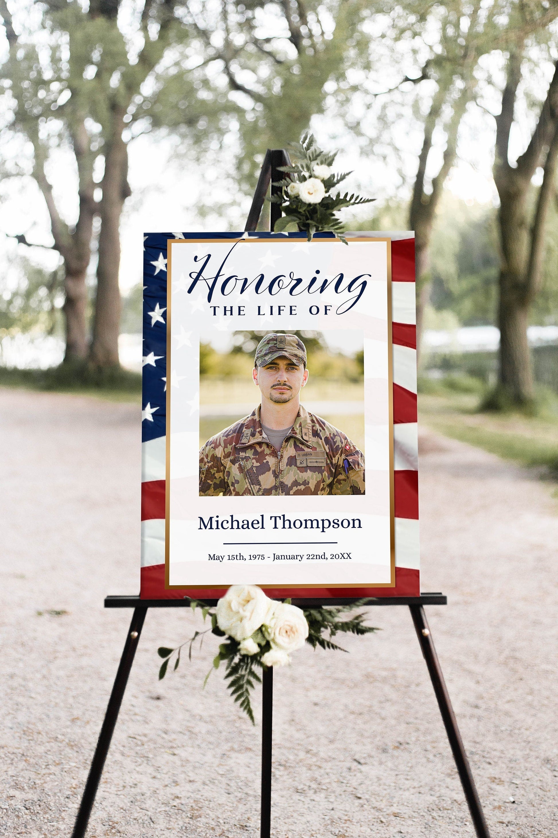 American Flag Funeral Welcome Sign | Military Funeral Poster Photo Sign | Celebration of Life Sign | Veteran Memorial Poster | B180 - lovingmemoryprints