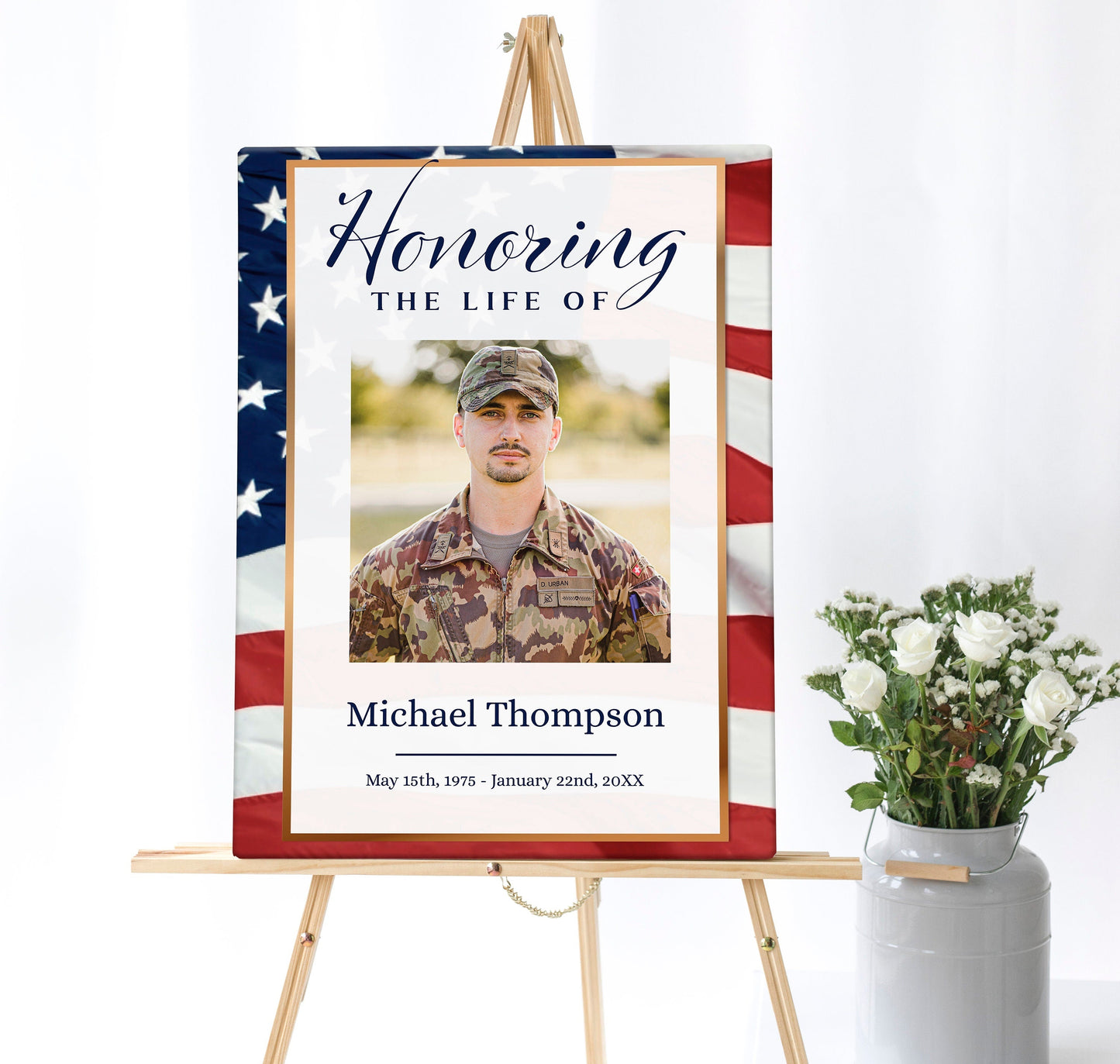 American Flag Funeral Welcome Sign | Military Funeral Poster Photo Sign | Celebration of Life Sign | Veteran Memorial Poster | B180 - lovingmemoryprints
