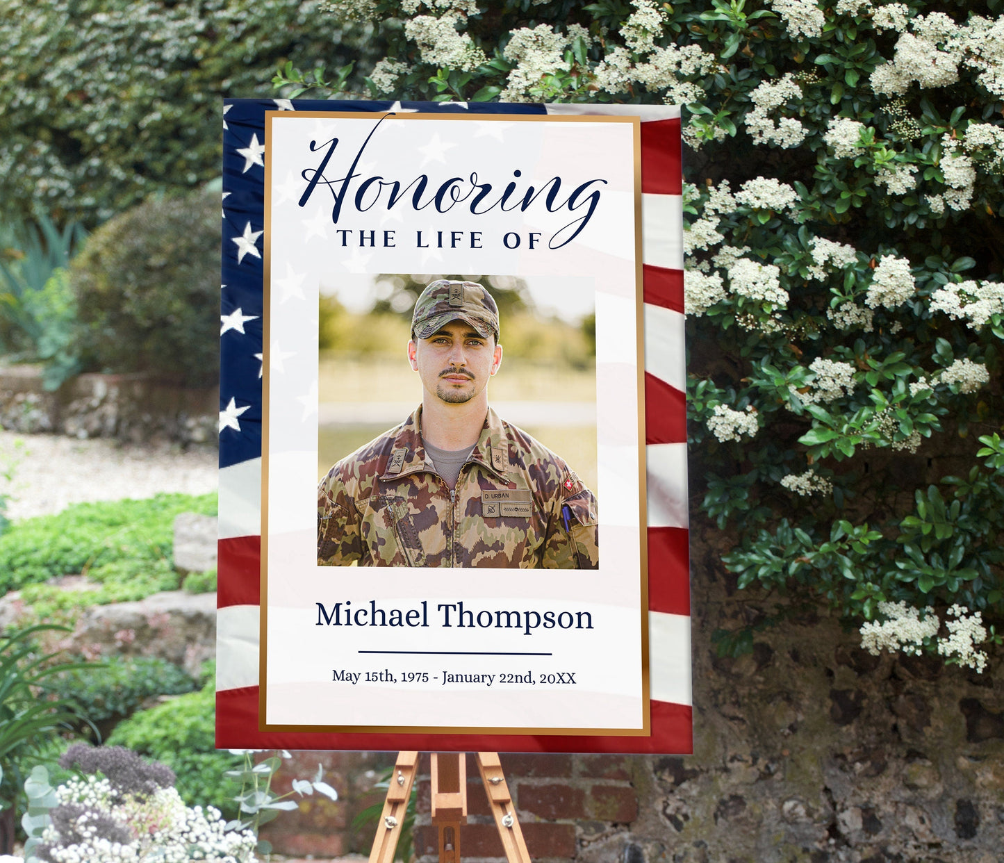 American Flag Funeral Welcome Sign | Military Funeral Poster Photo Sign | Celebration of Life Sign | Veteran Memorial Poster | B180 - lovingmemoryprints