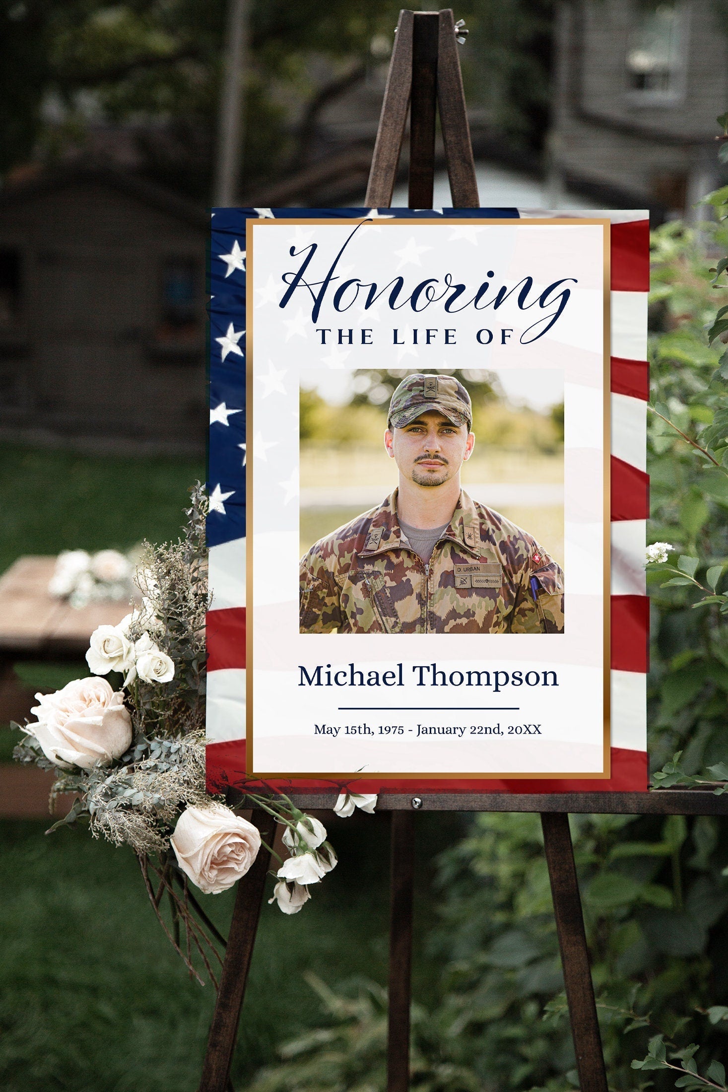 American Flag Funeral Welcome Sign | Military Funeral Poster Photo Sign | Celebration of Life Sign | Veteran Memorial Poster | B180 - lovingmemoryprints