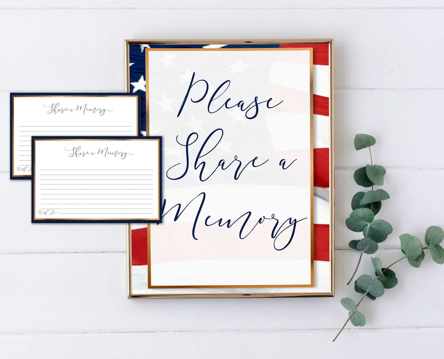 American Flag Share a Memory Sign and Cards for Funeral | Military Funeral Memorial Keepsake | Veteran Celebration of Life Favors | B180 - lovingmemoryprints