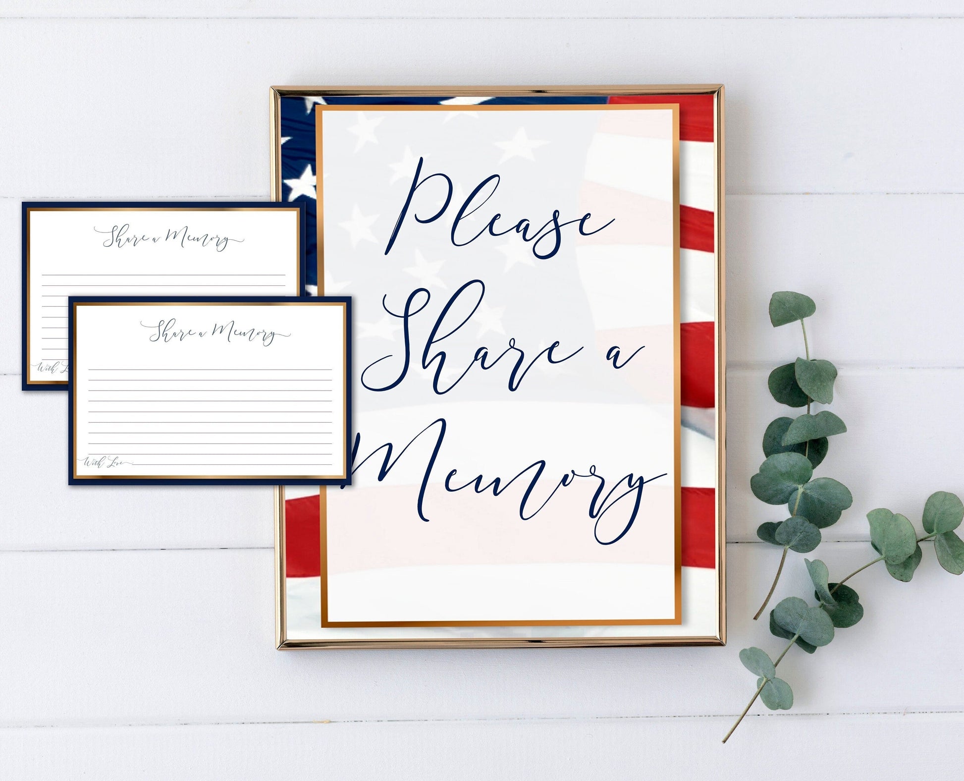 American Flag Share a Memory Sign and Cards for Funeral | Military Funeral Memorial Keepsake | Veteran Celebration of Life Favors | B180 - lovingmemoryprints