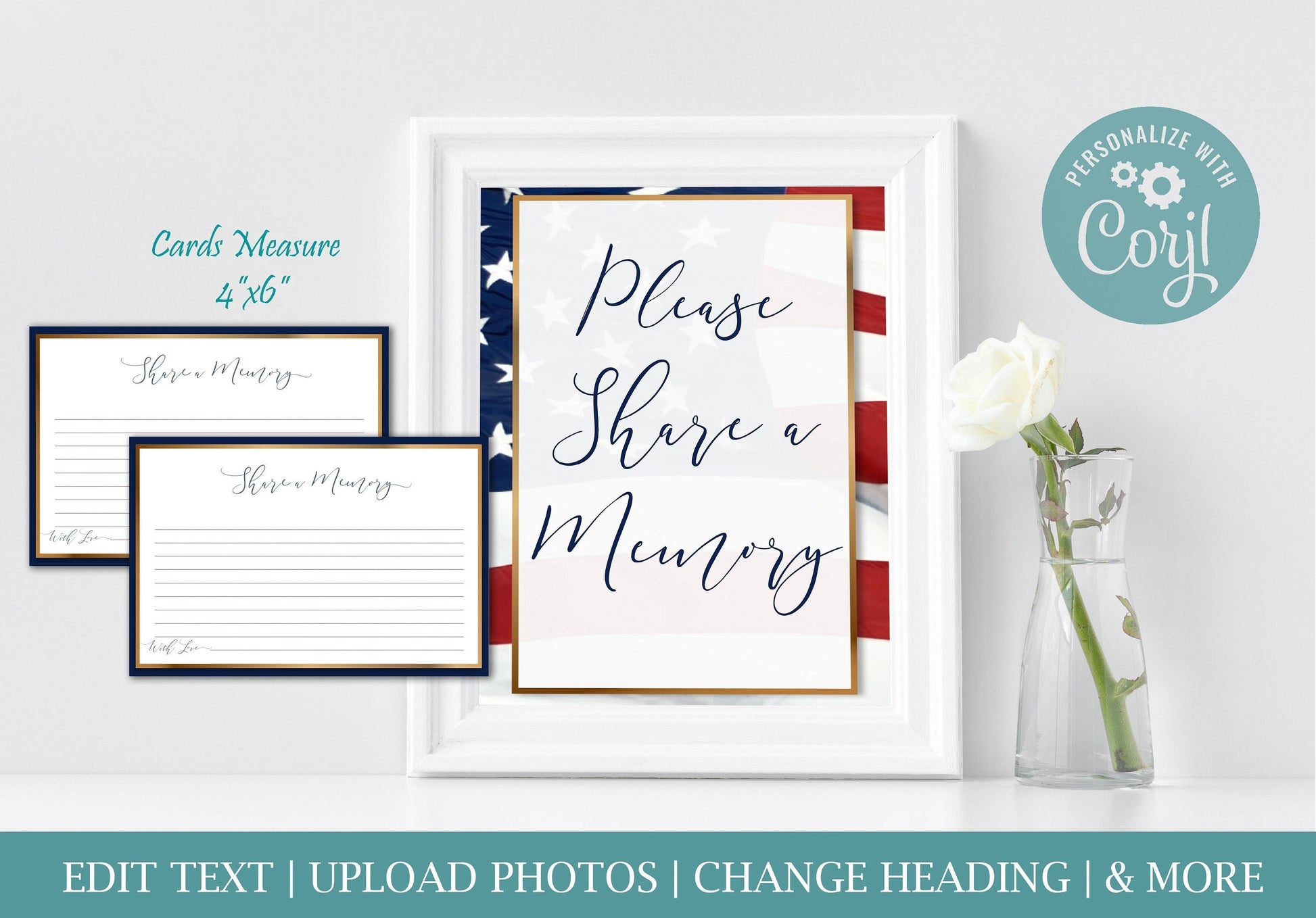 American Flag Share a Memory Sign and Cards for Funeral | Military Funeral Memorial Keepsake | Veteran Celebration of Life Favors | B180 - lovingmemoryprints