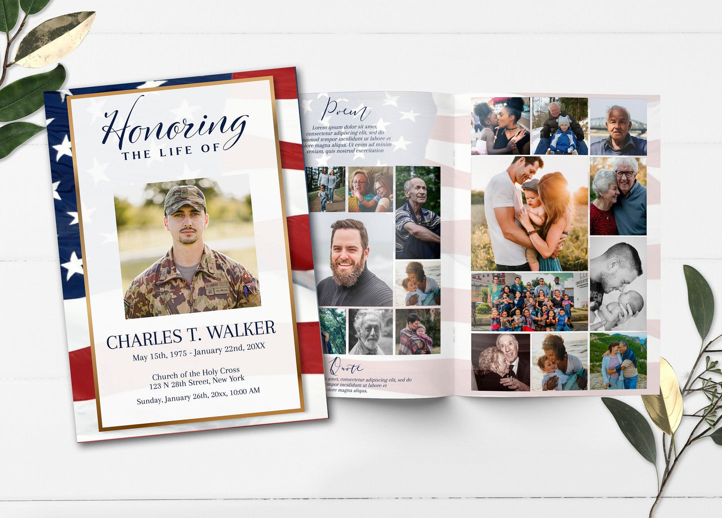 American Flag Themed Funeral Program Template - 8 Page - lovingmemoryprints