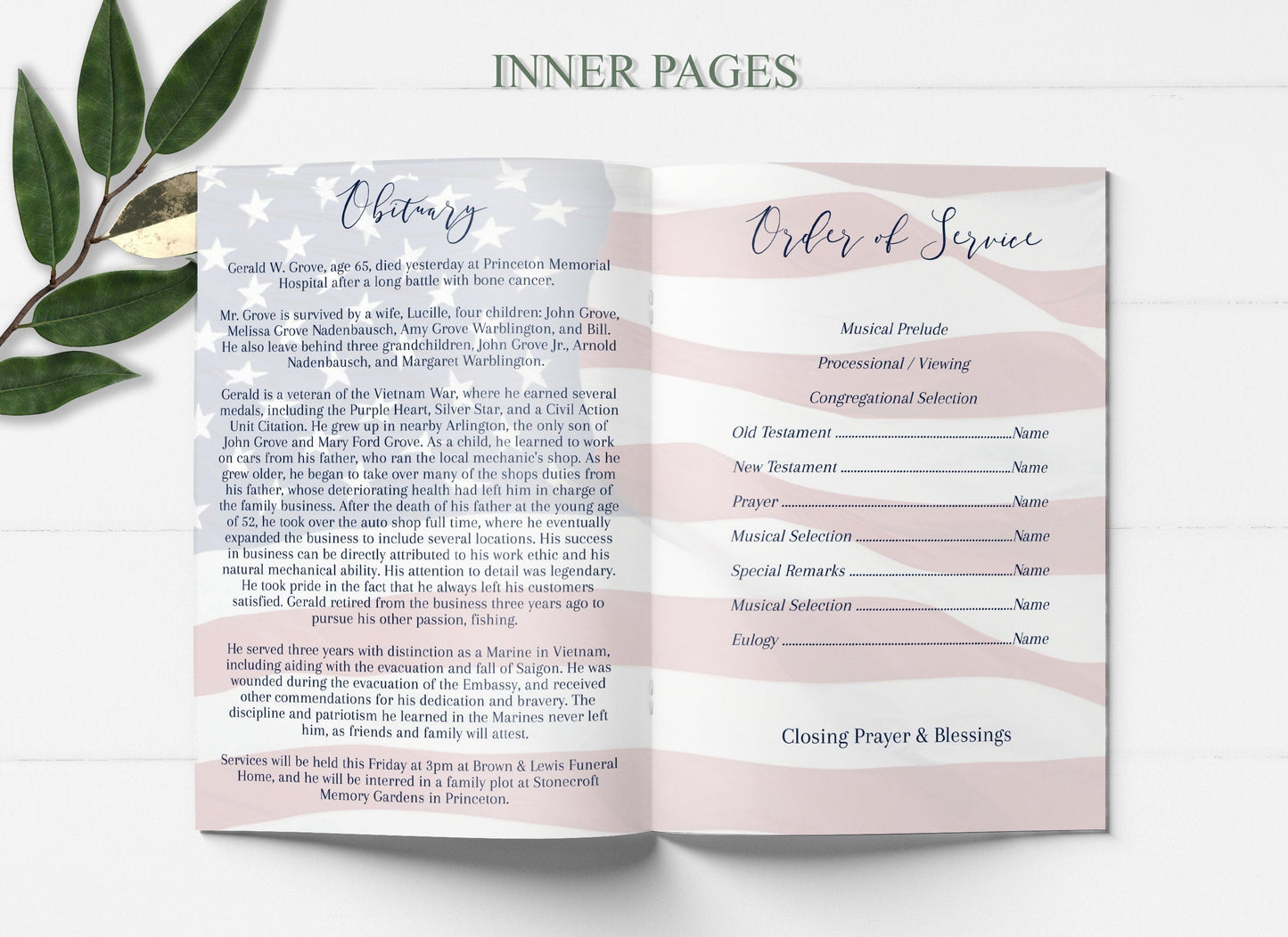 American Flag Themed Funeral Program Template - 8 Page - lovingmemoryprints