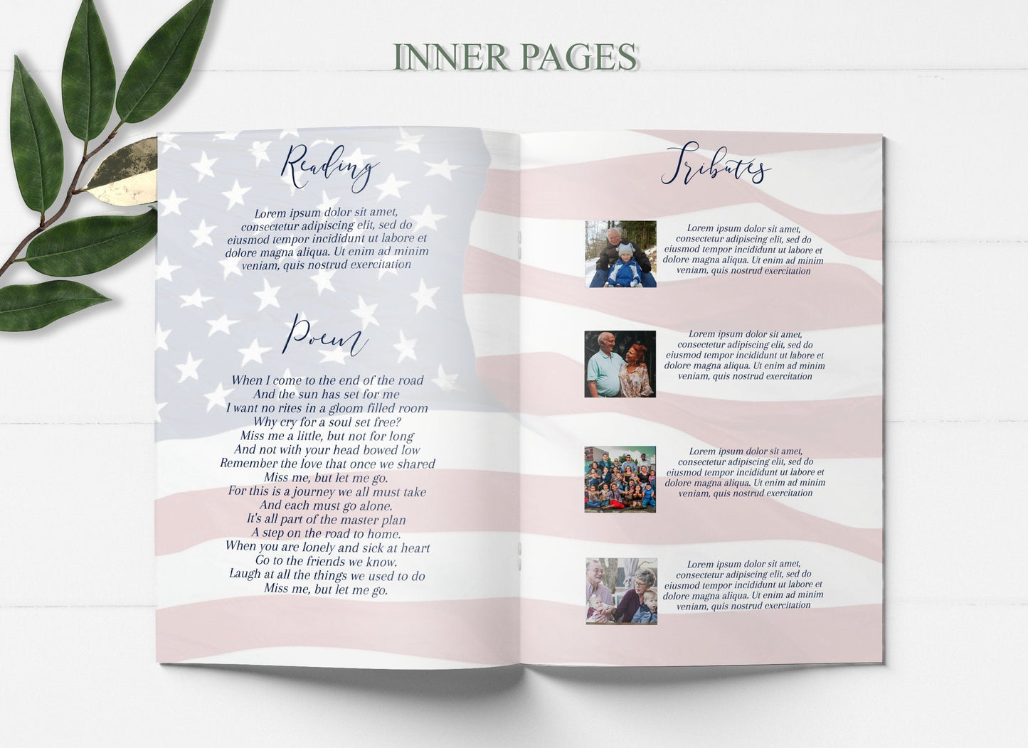 American Flag Themed Funeral Program Template - 8 Page - lovingmemoryprints
