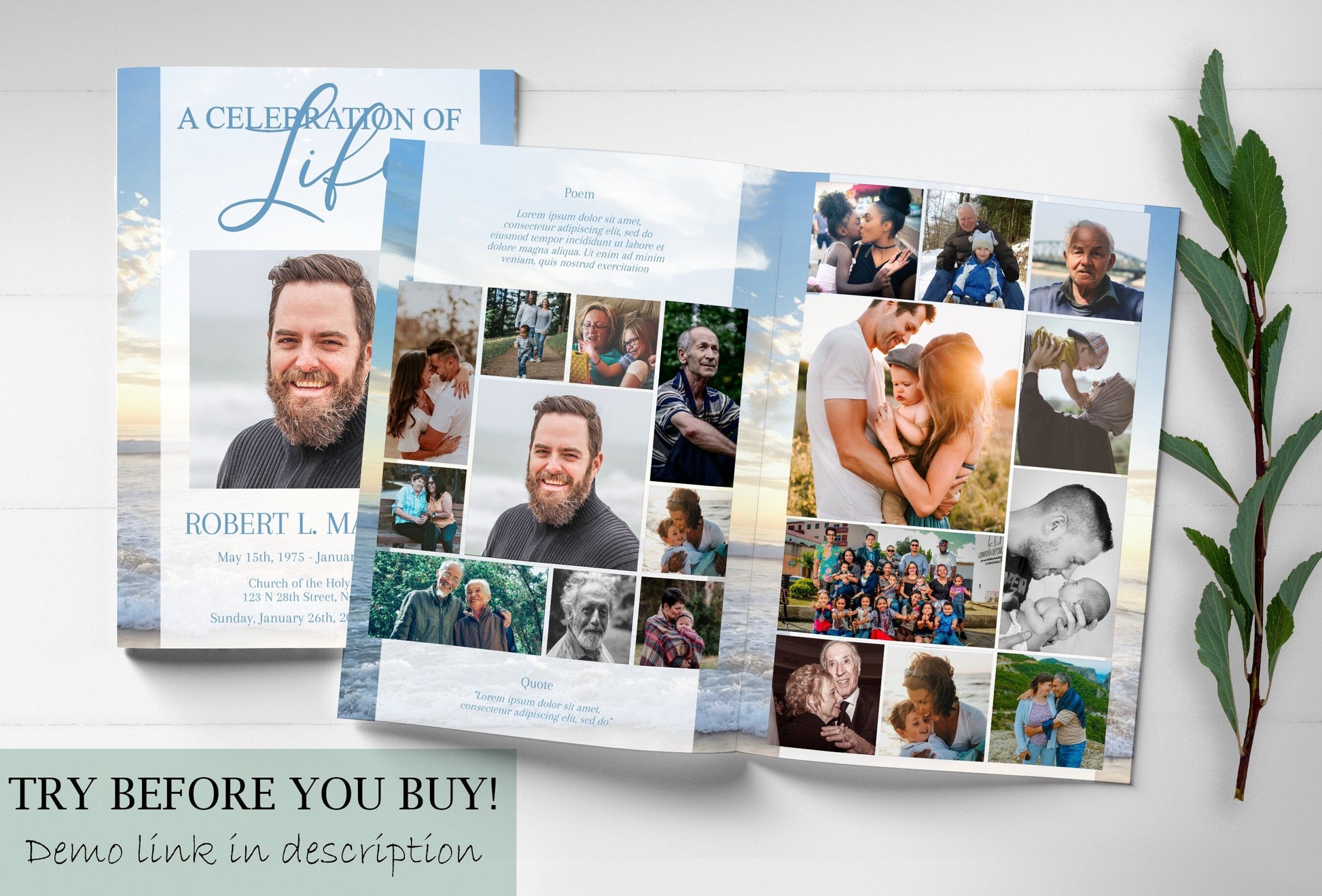 Beach / Ocean Theme Funeral Program Template - 8 Page - lovingmemoryprints