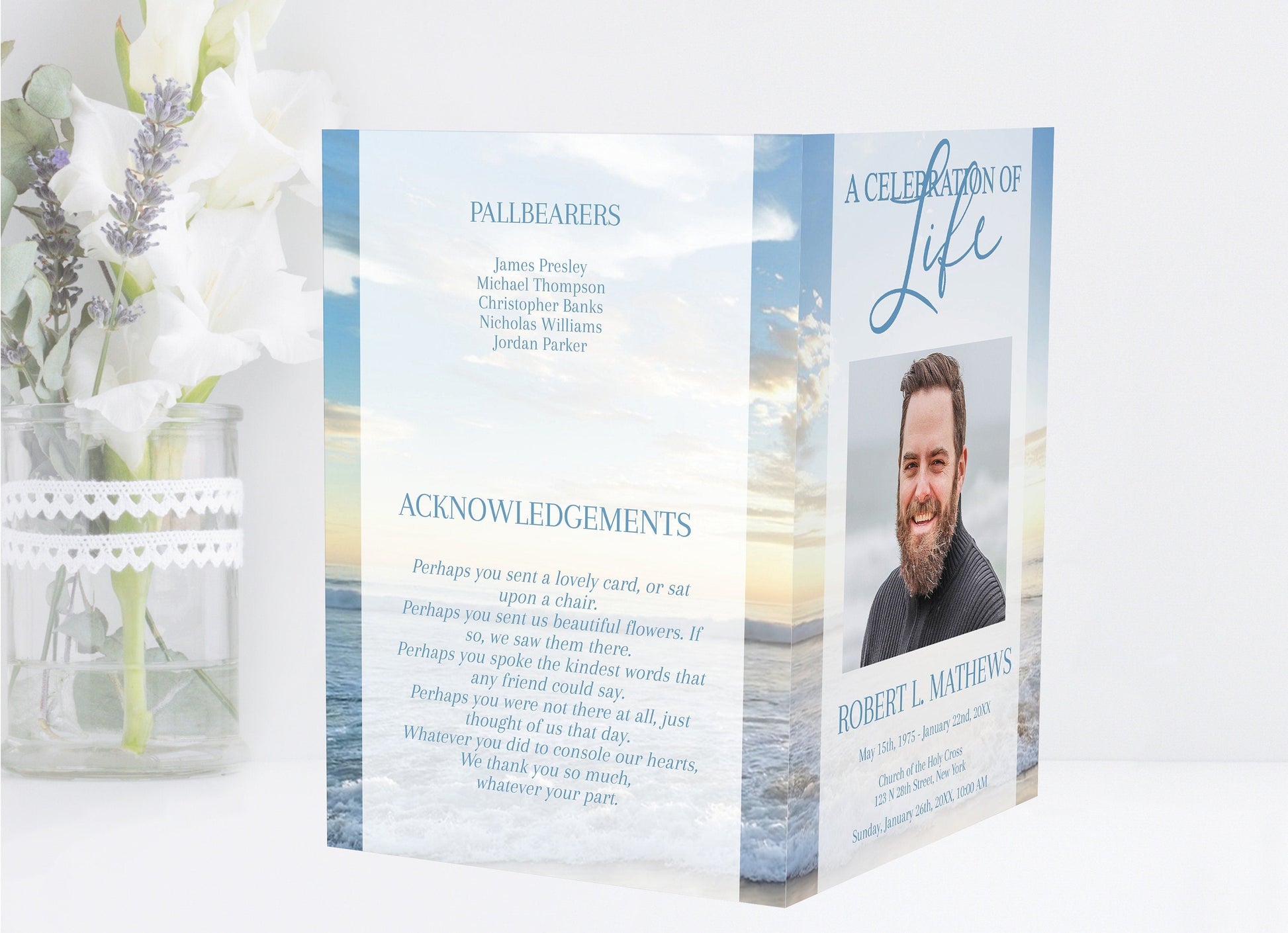 Beach / Ocean Theme Funeral Program Template - 8 Page - lovingmemoryprints