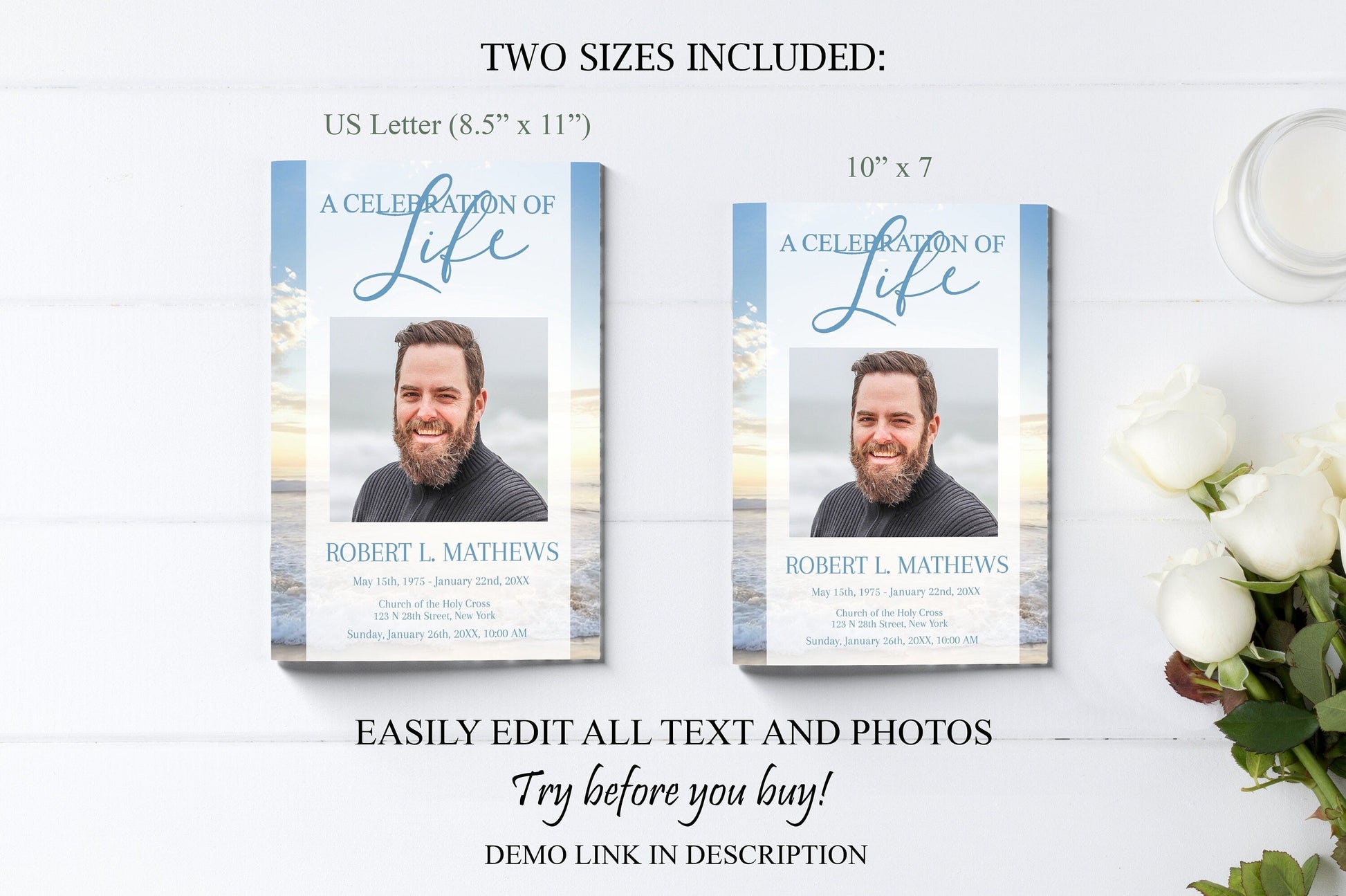Beach / Ocean Theme Funeral Program Template - 8 Page - lovingmemoryprints