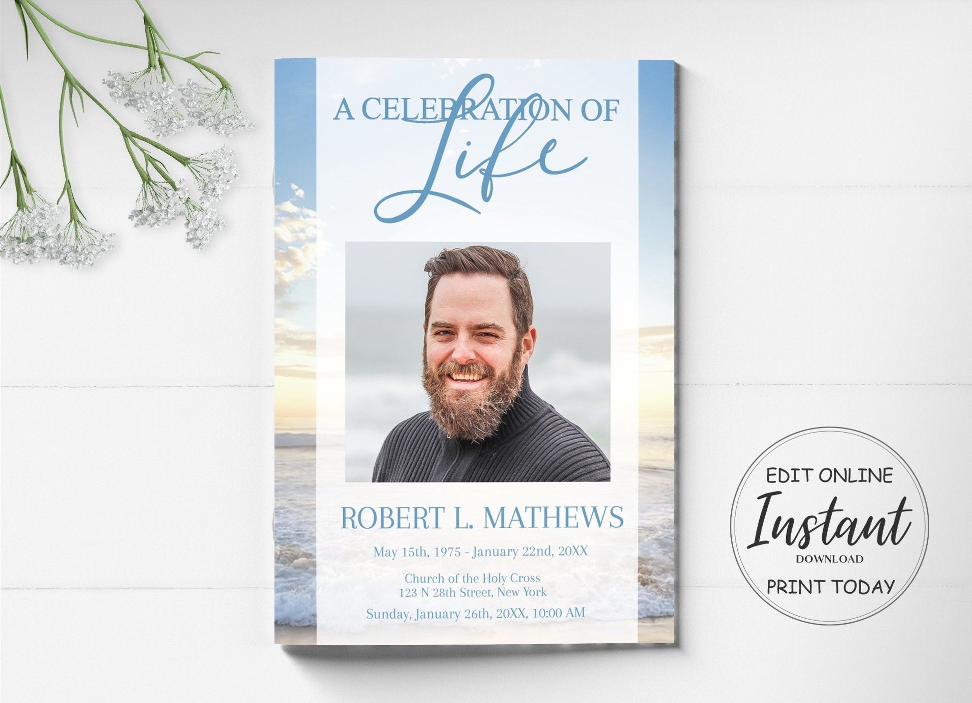 Beach / Ocean Theme Funeral Program Template - 8 Page - lovingmemoryprints
