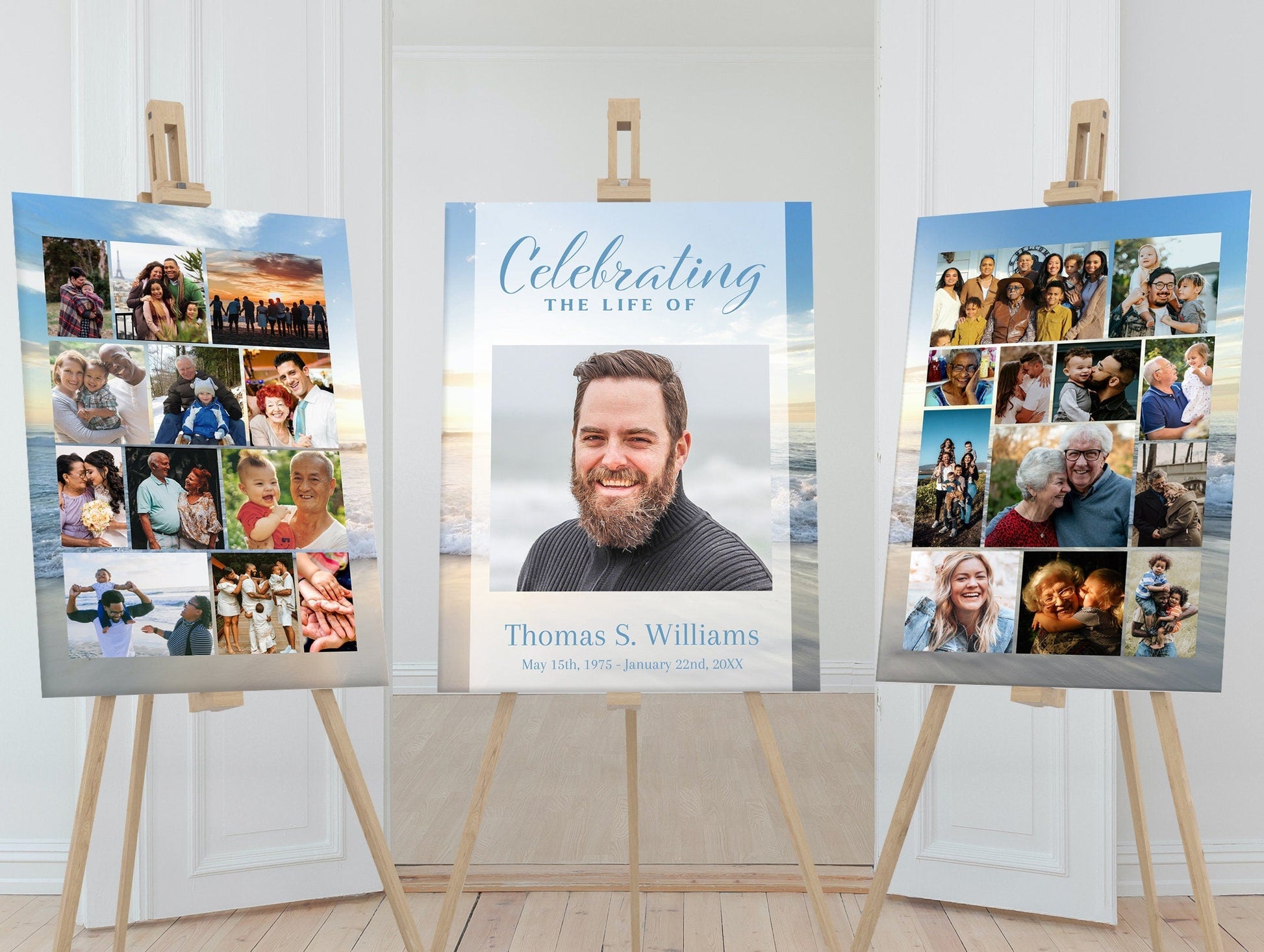 Beach Sunsent Scene Funeral Poster Photo Display - Set of 3 - lovingmemoryprints