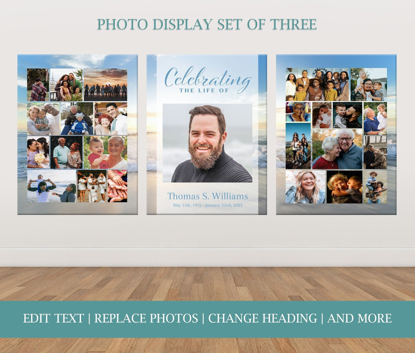 Beach Sunsent Scene Funeral Poster Photo Display - Set of 3 - lovingmemoryprints