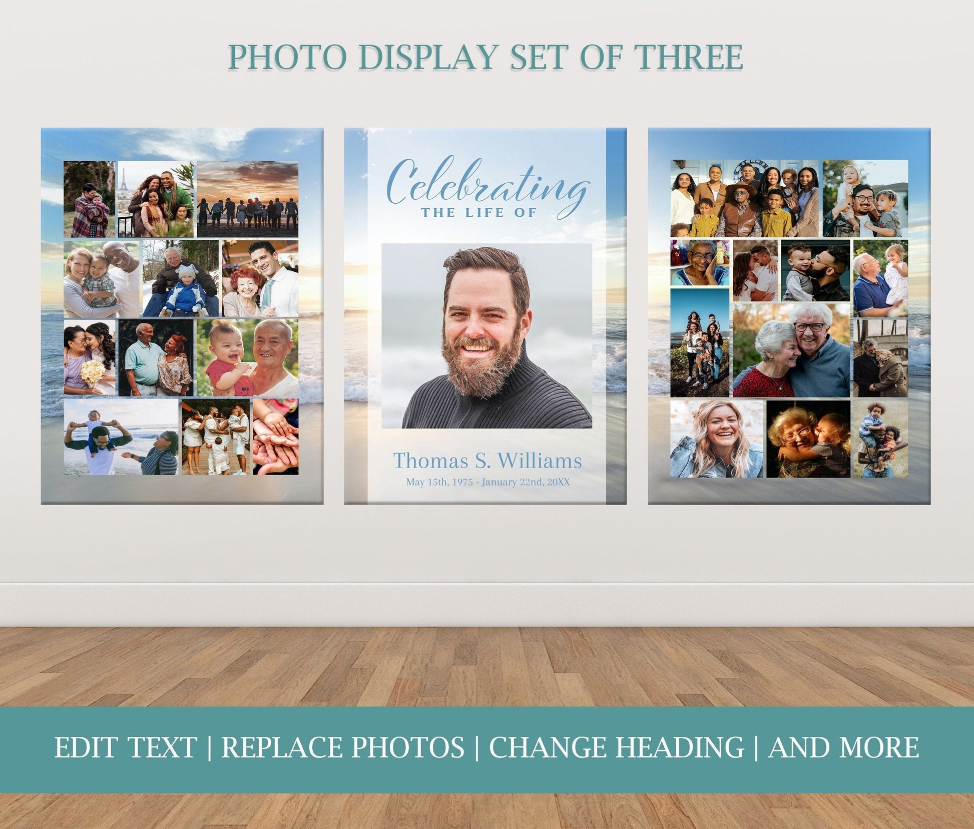 Beach Sunsent Scene Funeral Poster Photo Display - Set of 3 - lovingmemoryprints