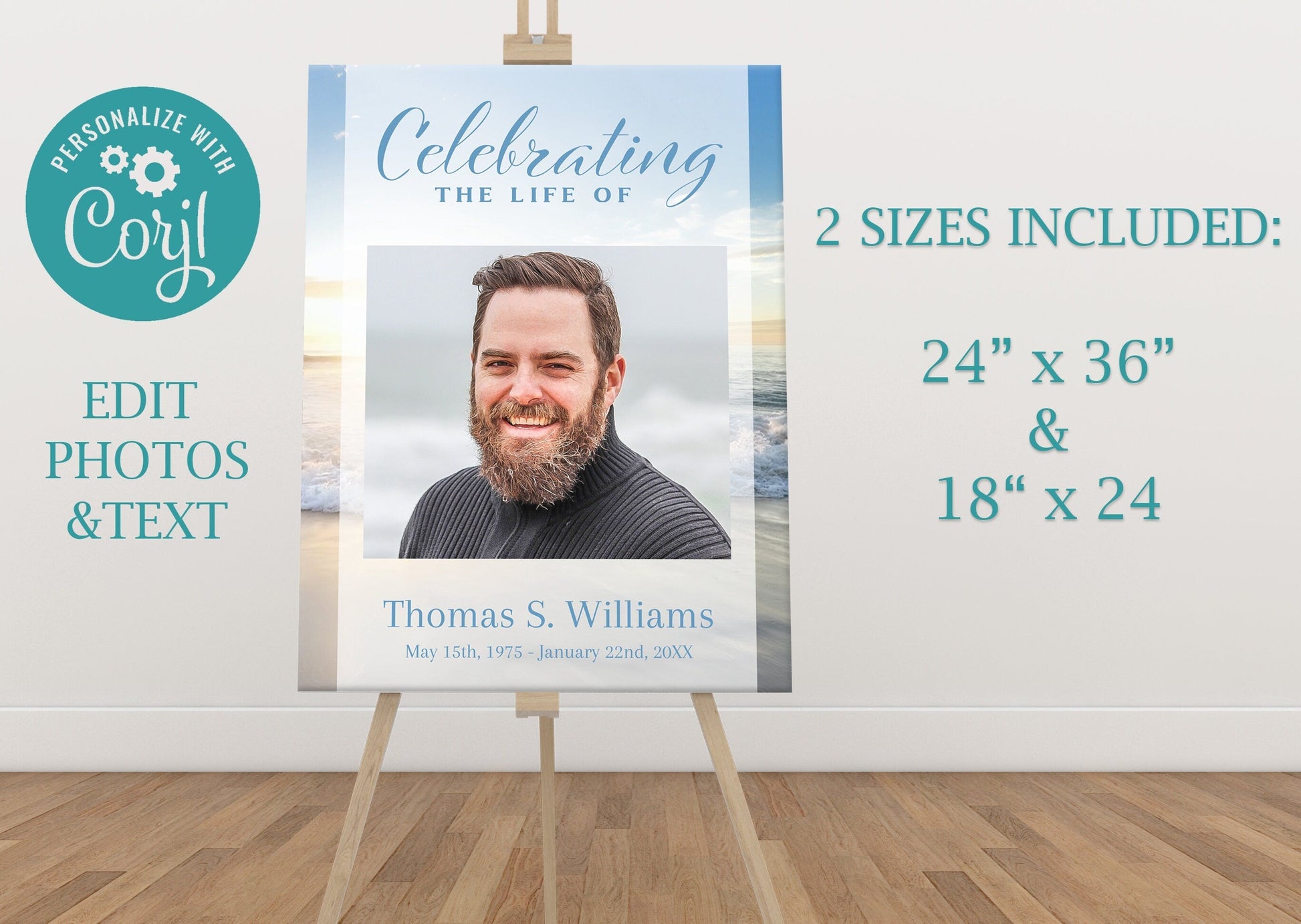 Beach Sunsent Scene Funeral Poster Photo Display - Set of 3 - lovingmemoryprints