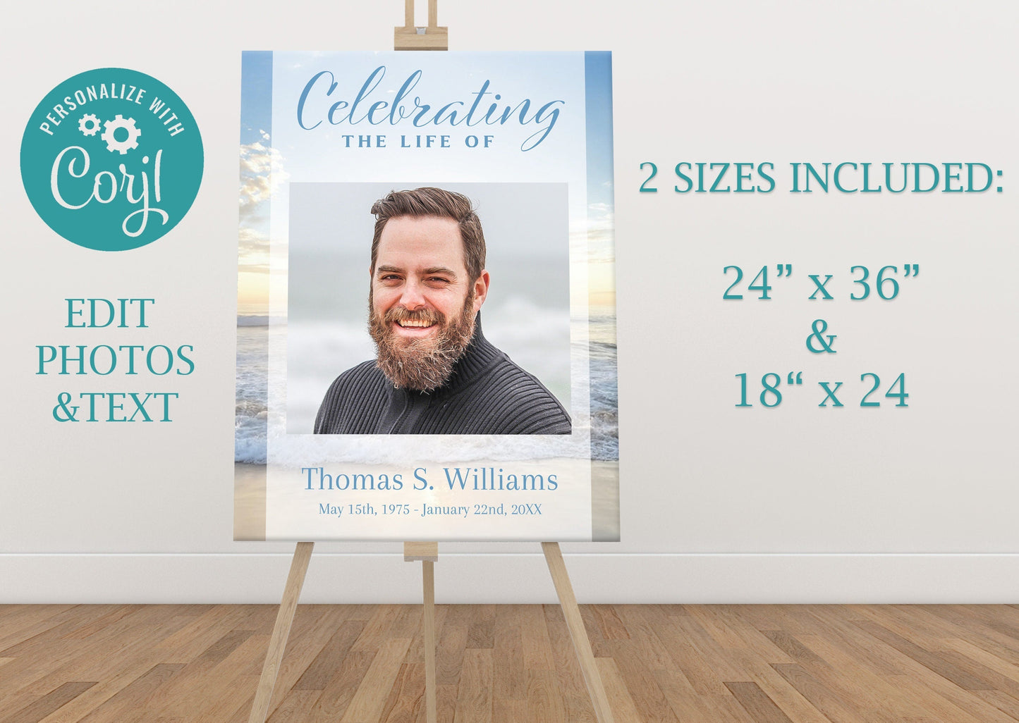 Beautiful Blue Ocean Sunset Scene Funeral Poster Template - lovingmemoryprints