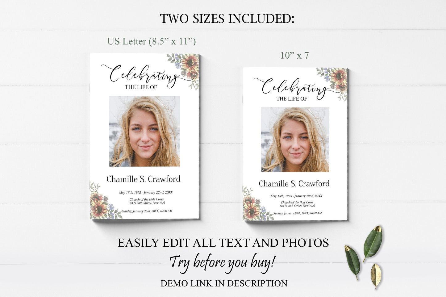 Beautiful Sunflower Funeral Program Template - 8 Page - lovingmemoryprints