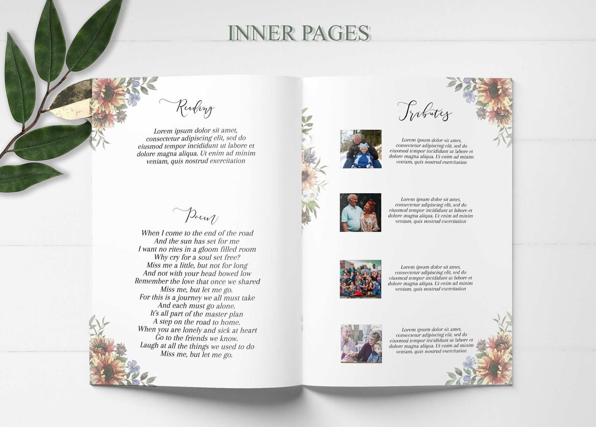 Beautiful Sunflower Funeral Program Template - 8 Page - lovingmemoryprints