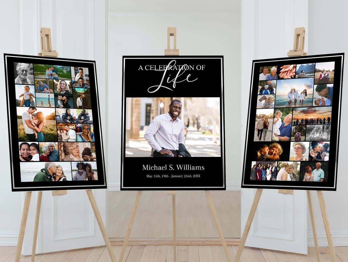 Black and Silver Funeral Photo Display - Set of 3 - lovingmemoryprints