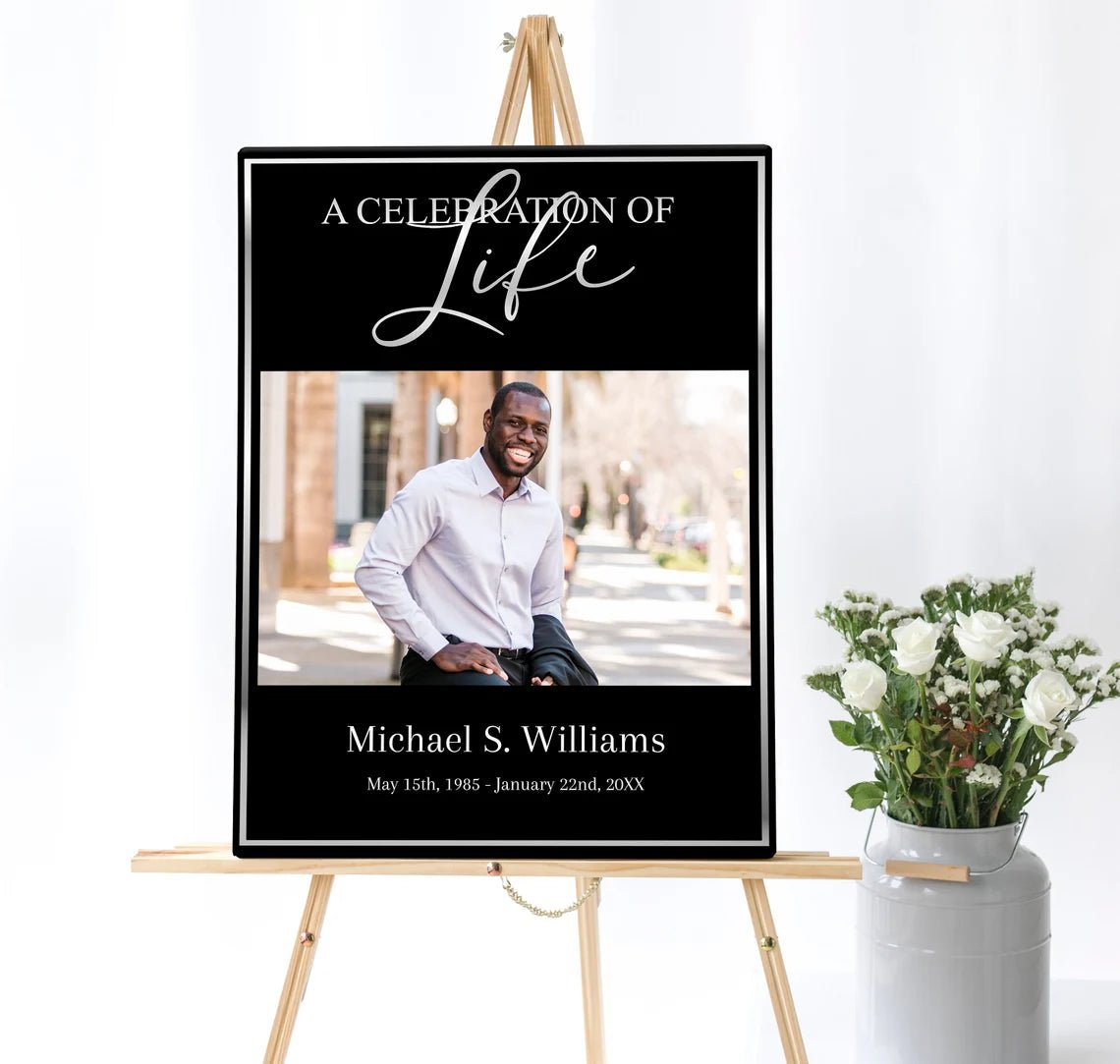 Black and Silver Funeral Photo Display - Set of 3 - lovingmemoryprints