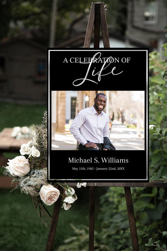 Black and Silver Funeral Poster Template - lovingmemoryprints