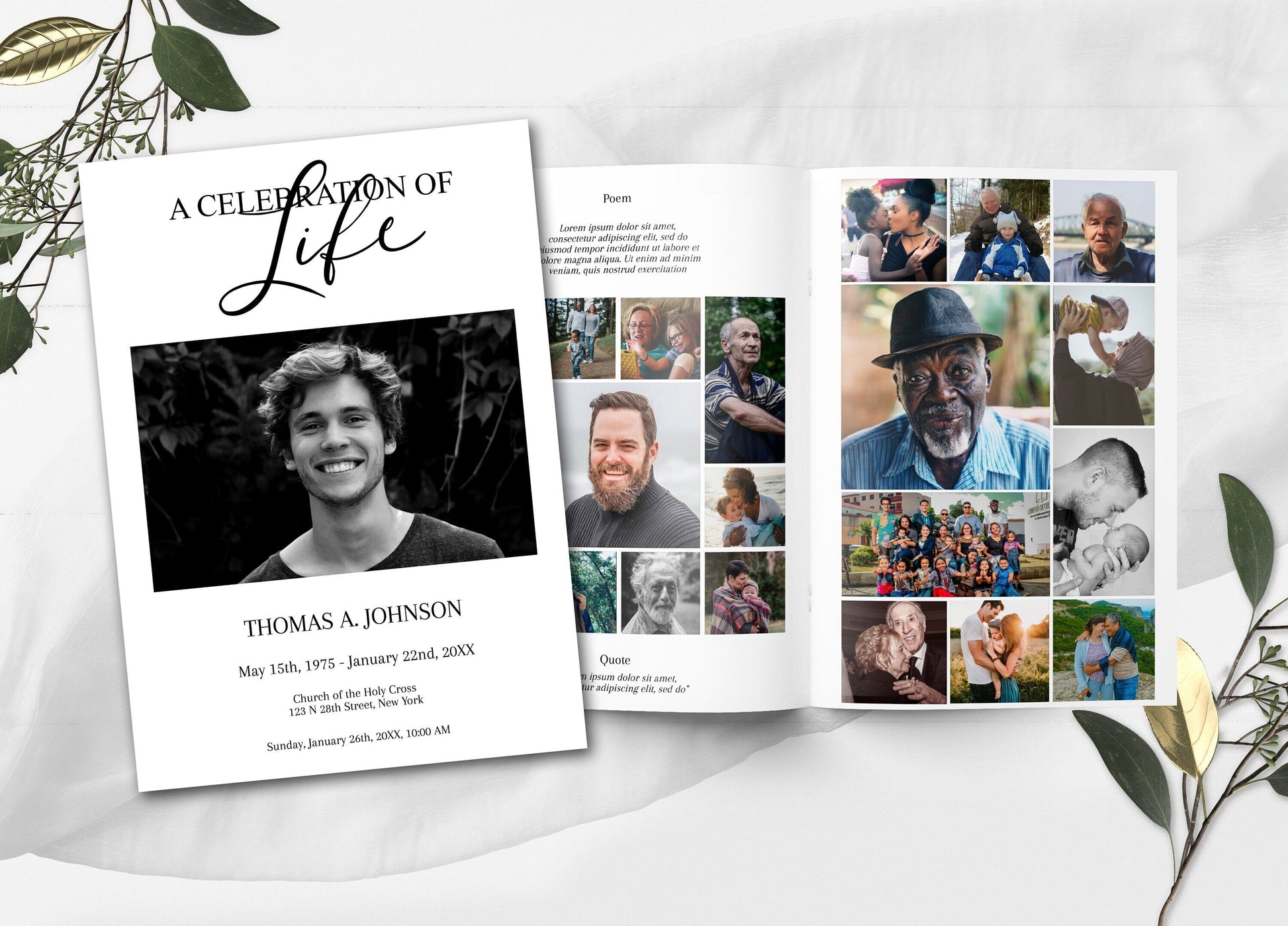 Black and White Funeral Program Template - 8 Page - lovingmemoryprints