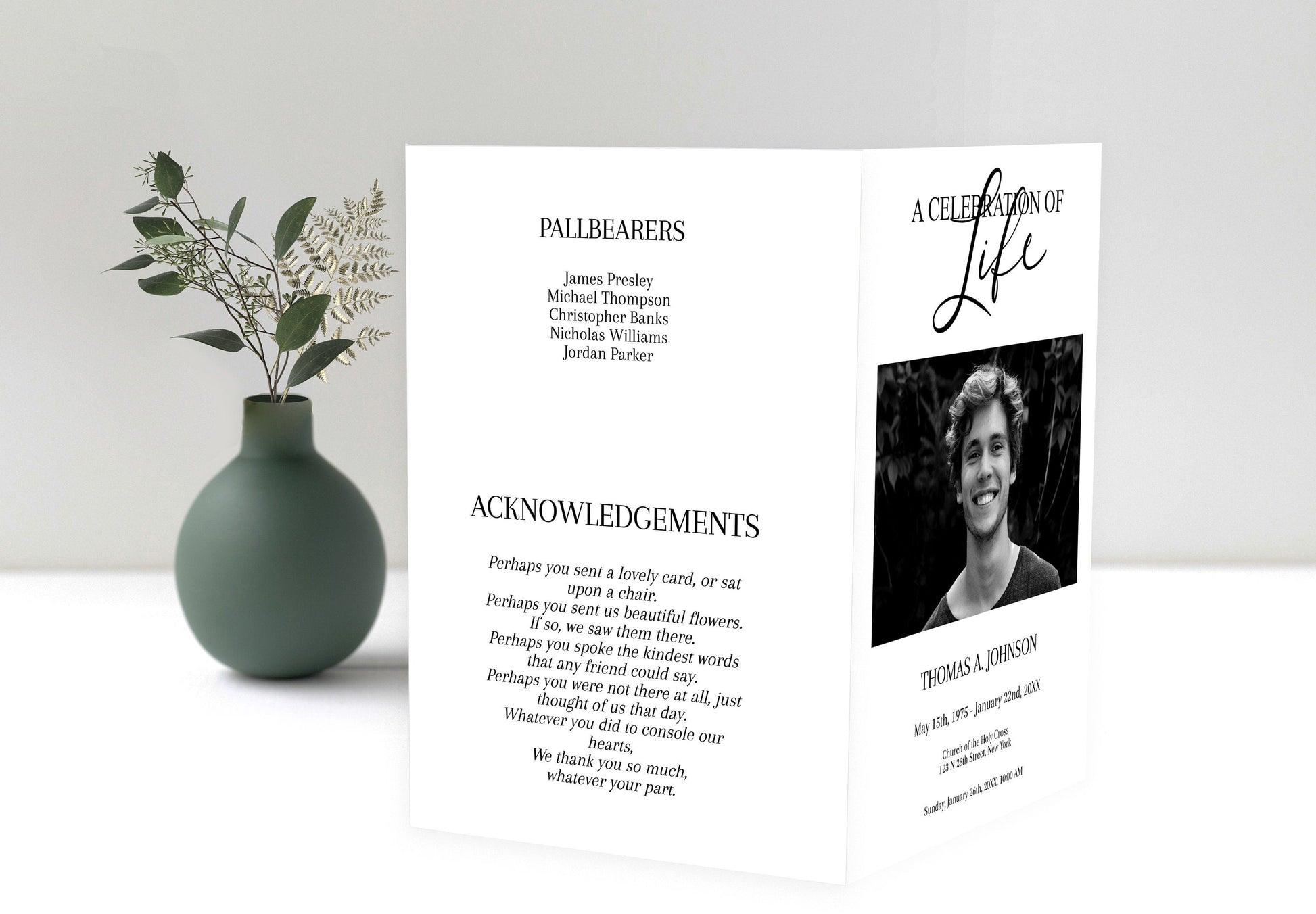 Black and White Funeral Program Template - 8 Page - lovingmemoryprints