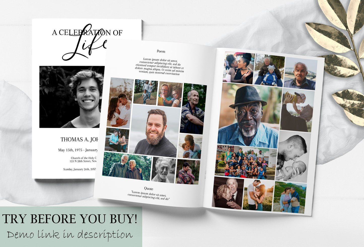 Black and White Funeral Program Template - 8 Page - lovingmemoryprints