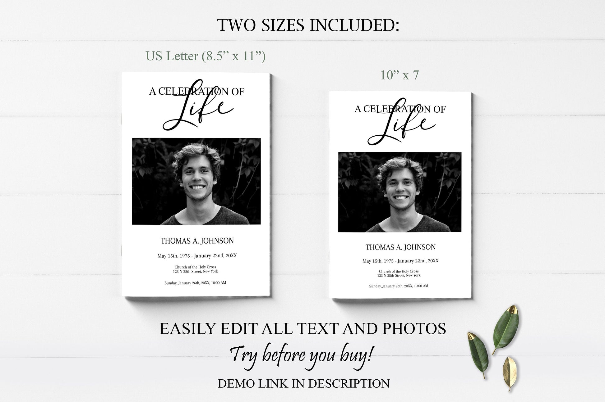 Black and White Funeral Program Template - 8 Page - lovingmemoryprints