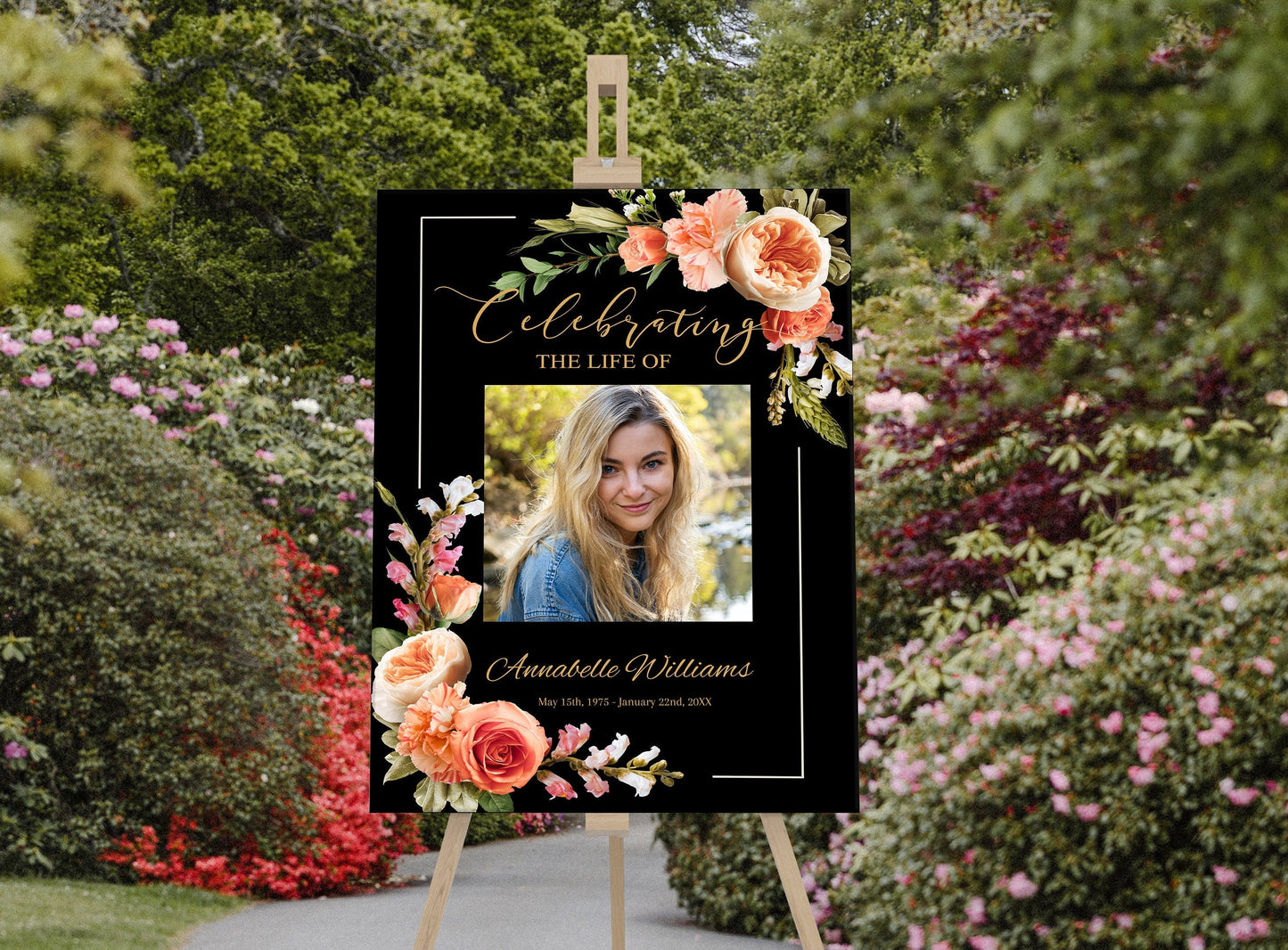 Black & Gold Funeral Poster Template - lovingmemoryprints