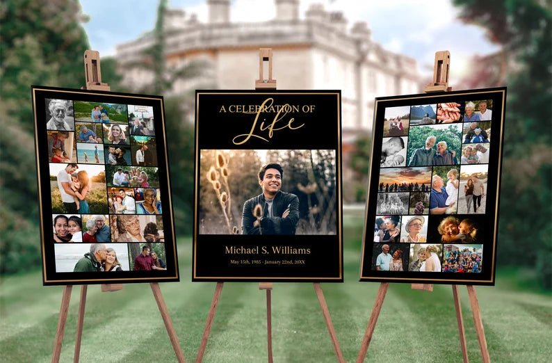 Black & Gold Funeral Posters - Set of 3 - lovingmemoryprints