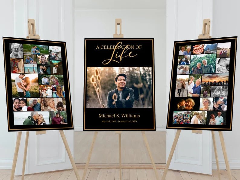 Black & Gold Funeral Posters - Set of 3 - lovingmemoryprints