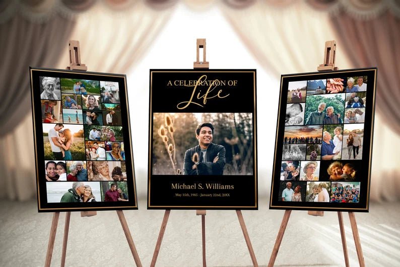 Black & Gold Funeral Posters - Set of 3 - lovingmemoryprints