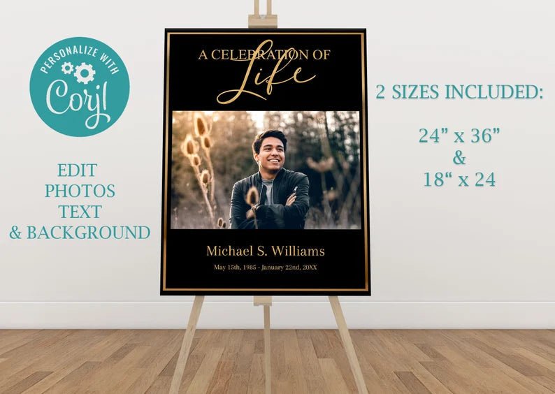 Black & Gold Theme Funeral Poster Display - Set of 5 - lovingmemoryprints