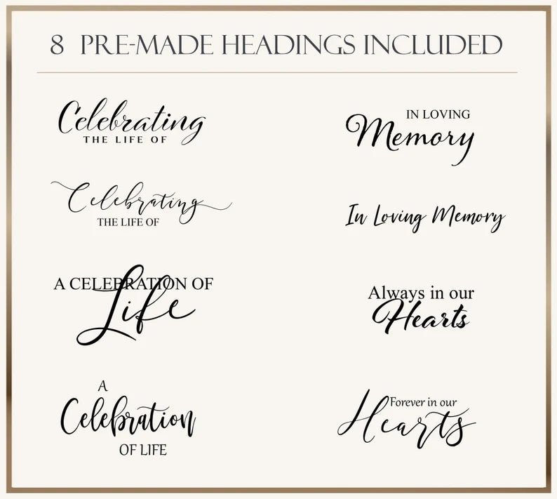 Black & Gold Theme Funeral Poster Display - Set of 5 - lovingmemoryprints