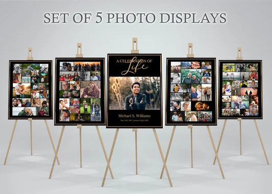 Black & Gold Theme Funeral Poster Display - Set of 5 - lovingmemoryprints