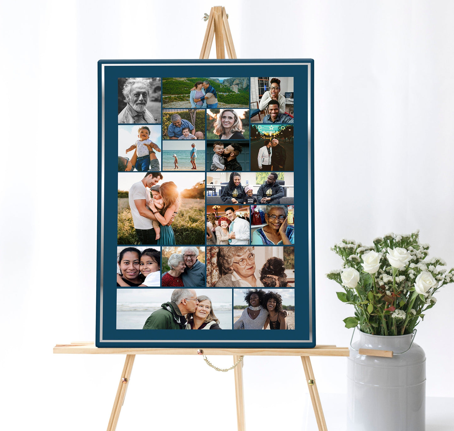 Blue and Silver Funeral Poster Photo Display - Set of 3 - lovingmemoryprints