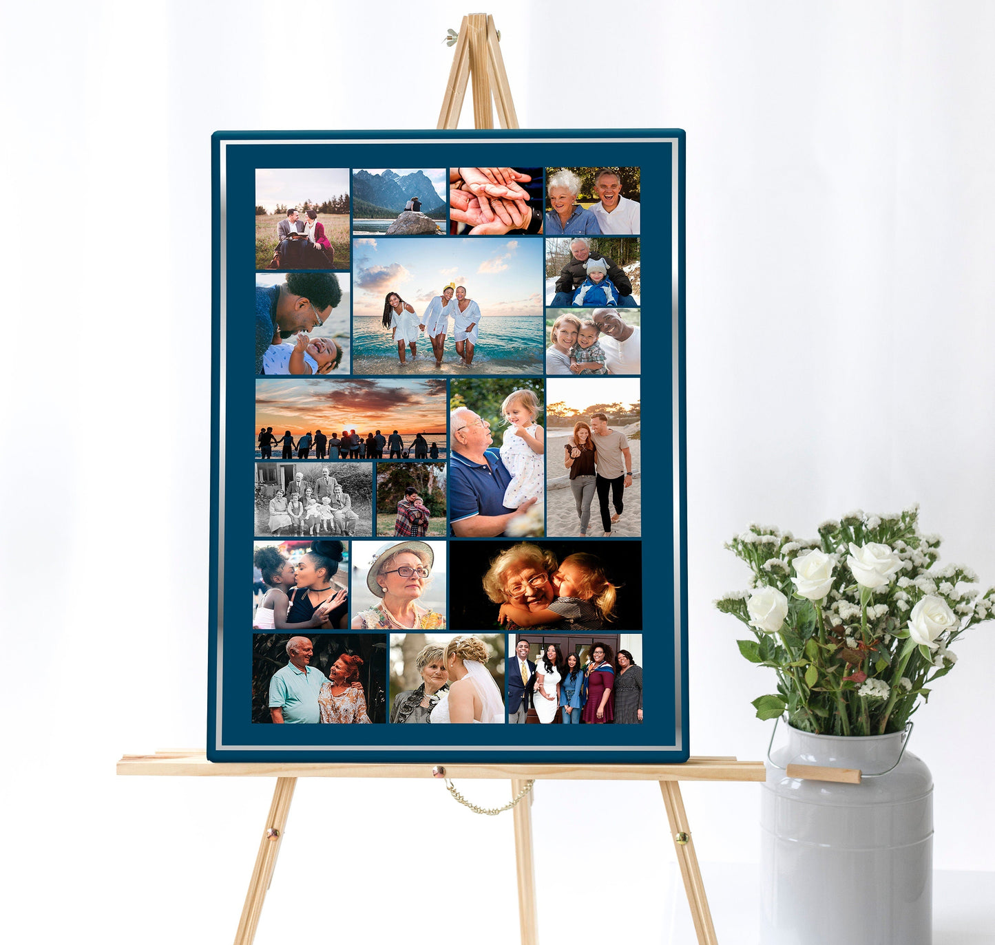 Blue and Silver Funeral Poster Photo Display - Set of 3 - lovingmemoryprints